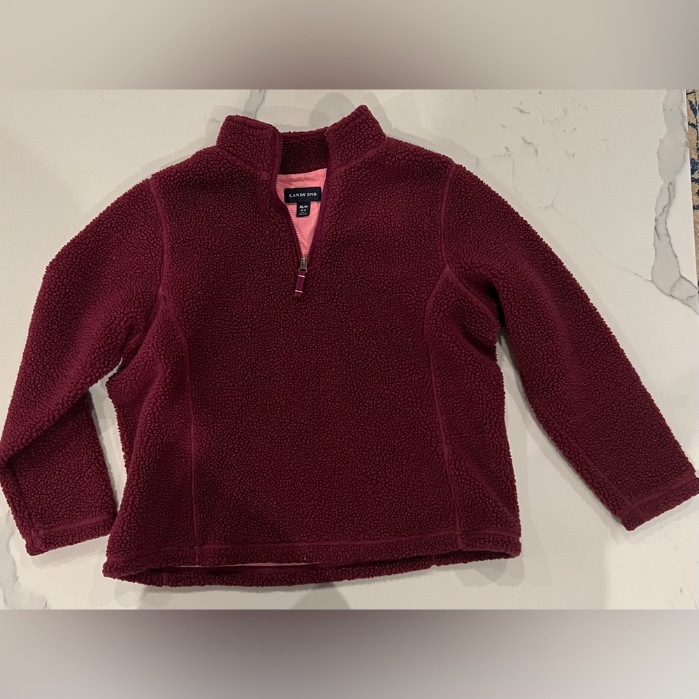 Lands End Women’s Quarter Zip Sherpa Pullover in Merlot Red Size Medium Petite